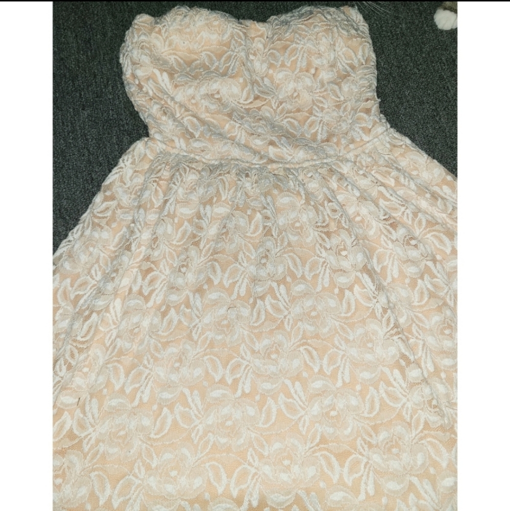 Deb's pink floral lace dress. Fits medium-large